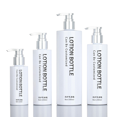 ژل دوش PET سفید گرد 200 میلی لیتری 500 میلی لیتری Silver Top Serum Conditioner Plastic Shampoo Pump Skincare Packaging Bottle