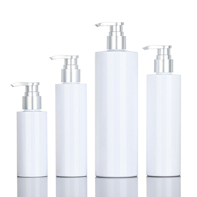 ژل دوش PET سفید گرد 200 میلی لیتری 500 میلی لیتری Silver Top Serum Conditioner Plastic Shampoo Pump Skincare Packaging Bottle