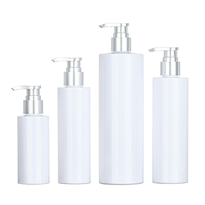 ژل دوش PET سفید گرد 200 میلی لیتری 500 میلی لیتری Silver Top Serum Conditioner Plastic Shampoo Pump Skincare Packaging Bottle